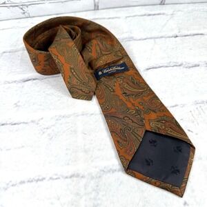 Vintage Brooks Brothers Makers Men's Italian Silk Tie 61" Paisley Orange‎ USA